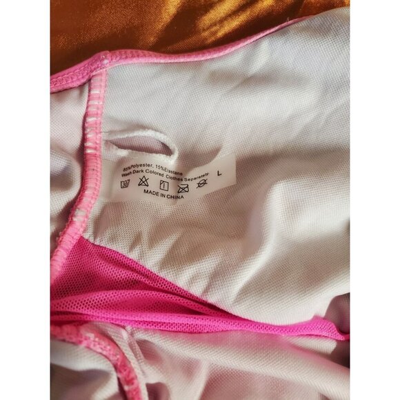 Womens Bayhing Suit Sz L One Piece Neon Pink Skirt m - Picture 4 of 5